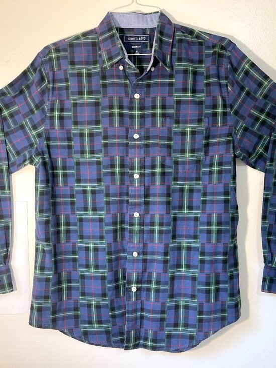 Crown + Ivy Other - Crown & Ivy - Size M - Multi Tartan Plaid Cotton Long Sleeve Shirt - Blues - EUC